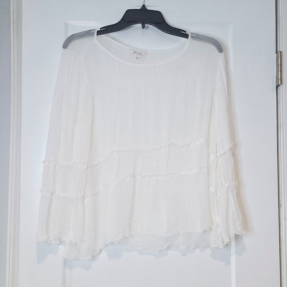 Ella Moss Ivory Gauze Tiered Bell Sleeve Boho Peasant Top Large